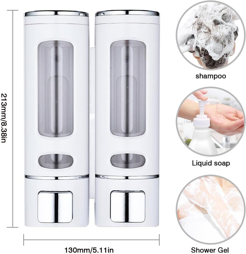 Kytree 2 Shampoo & Conditioner Dispenser Wall Mounted, 400ml Liquid Soap Shower Dispenser Set No Drill, Gel Container Shower Pump Dispenser, Conditioner Body Wash Dispenser Set for Bathroom Hotel Home - Image 2